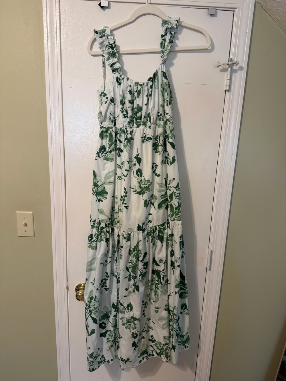 Abercrombie & Fitch White Maxi Dress with Green Floral Print